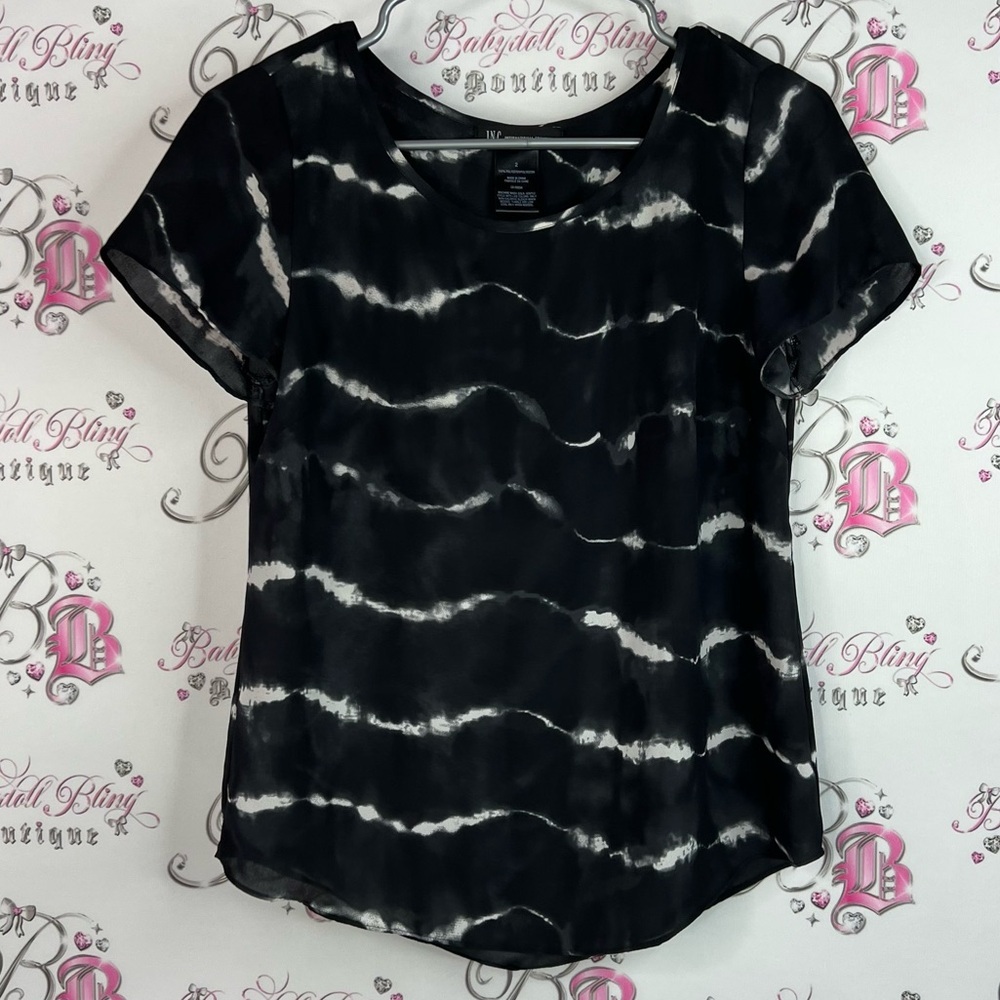 INC International Concepts tshirt tee tie dye Black and White Short Sleeve Top